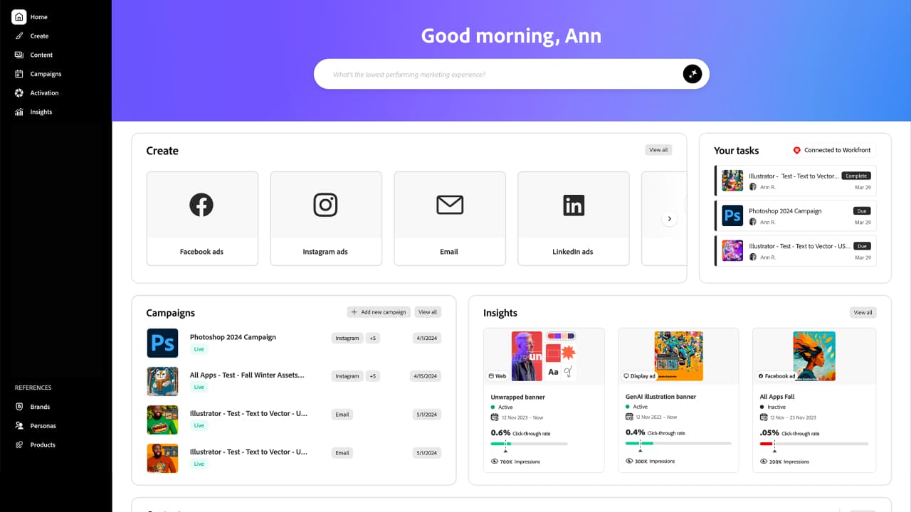 Adobe GenStudio platformu tek kampanya brifinden Meta, LinkedIn, TikTok, Google, Email ve Display kanallarına eşzamanlı yapay zeka içerik üretiyor.