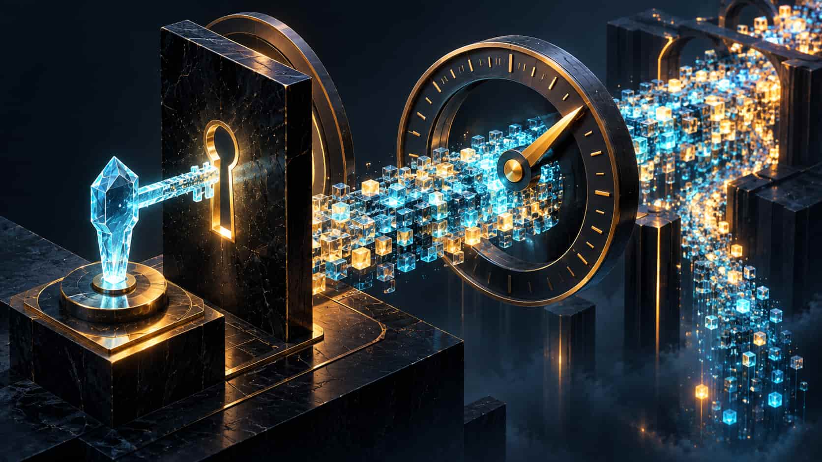 API anahtarının kapıyı açıp token akışını başlattığını gösteren izometrik şema, ölçüm kadranı üzerinden faturalandırma mantığını görselleştiriyor.