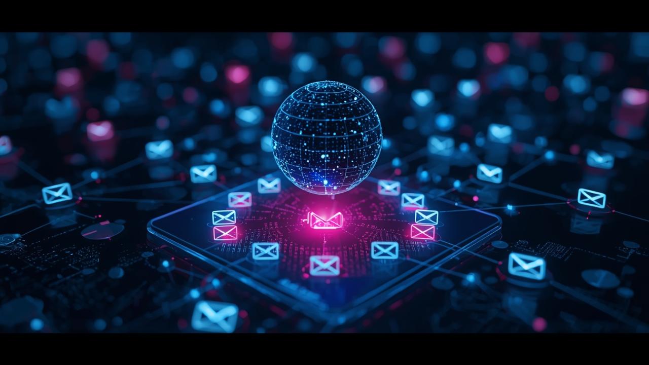 EvilTokens sohbet botunun ele geçirilen gelen kutusunda güvenilir ilişkileri ve ödeme yetkilerini tespit etmesini anlatan kavramsal görsel