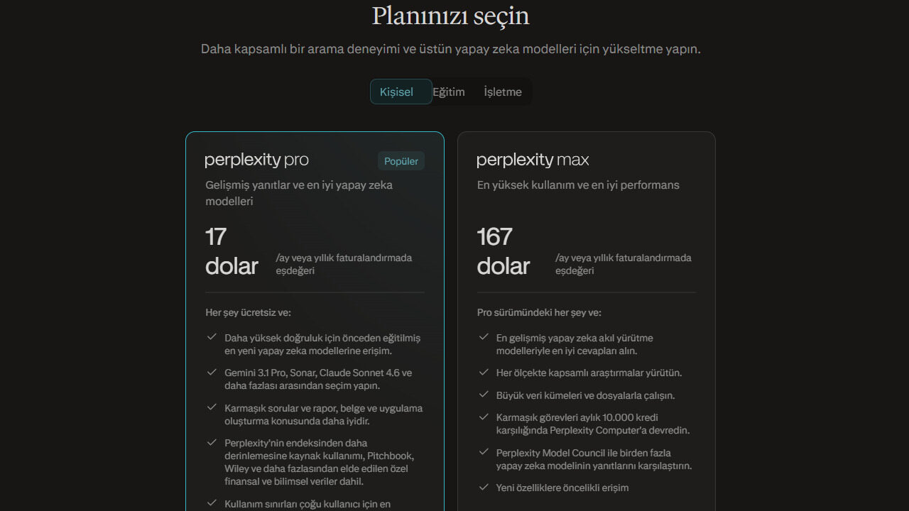 perplexity kişisel plan