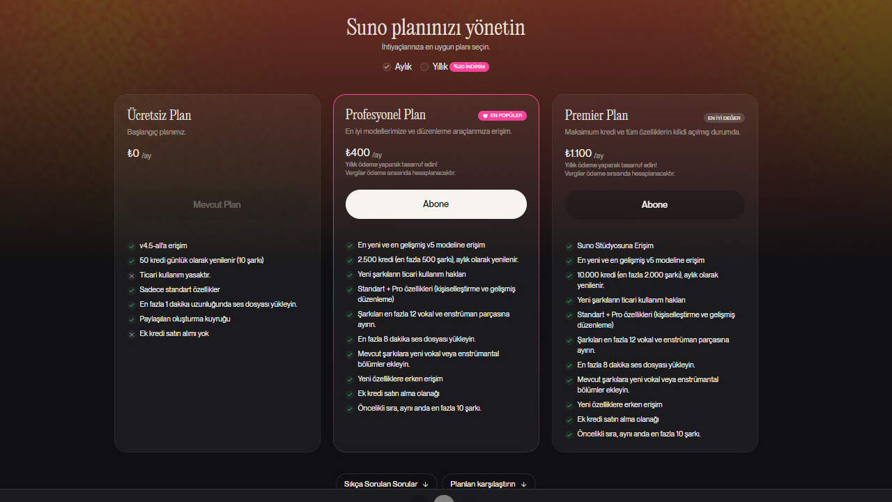 Suno AI Aylık Plan