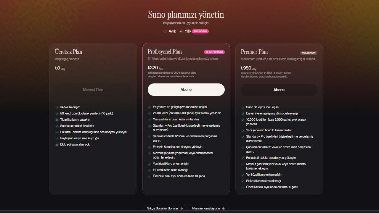 Suno AI yıllık plan