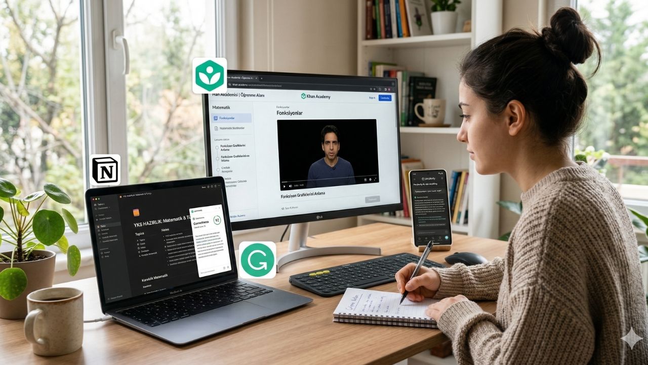 Eğitimde Yapay Zeka Araçları ile ders çalışan öğrenci