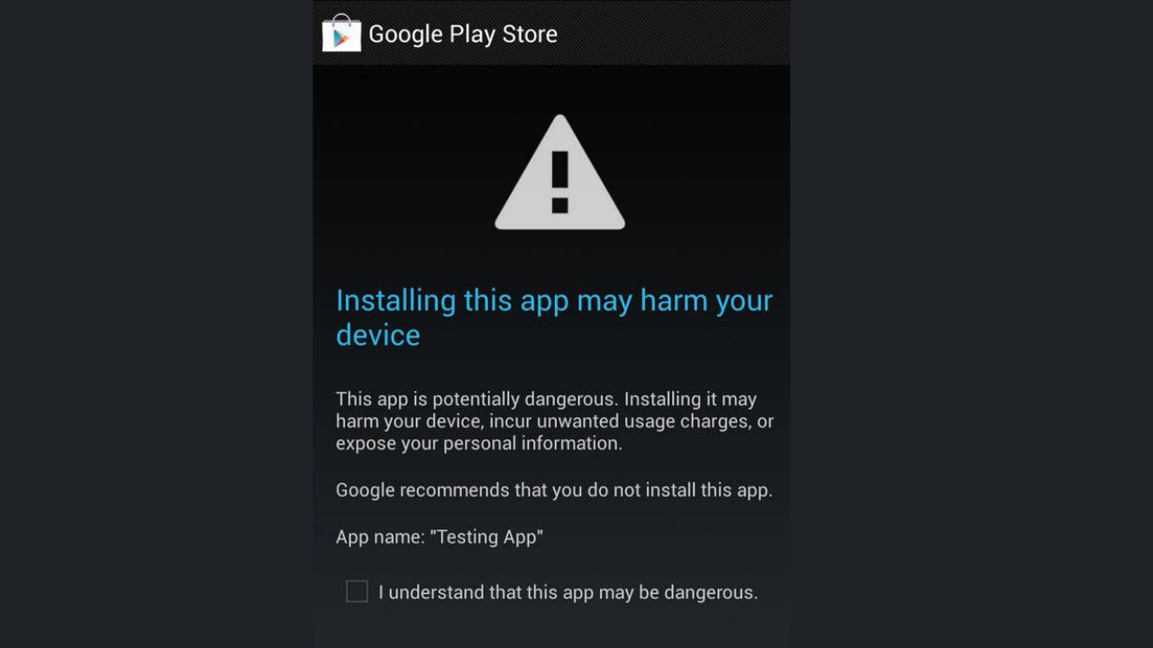 Android cihazda zararlı uygulama uyarısı ve güvenlik bildirimi.