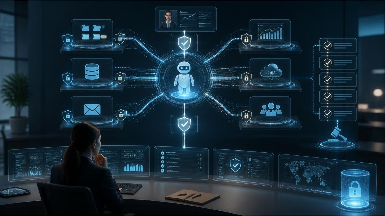 Yapay zekanın farklı şirket departmanlarında kişisel verilerle kullanımını gösteren görsel