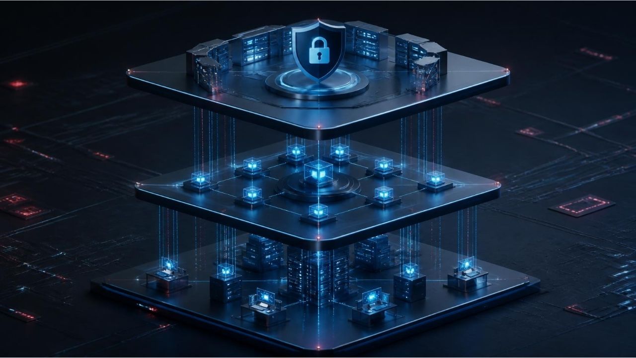 Anthropic Cyber Verification Program için savunma, yetkili sızma testi ve özel erişim seviyelerini temsil eden dijital mimari.