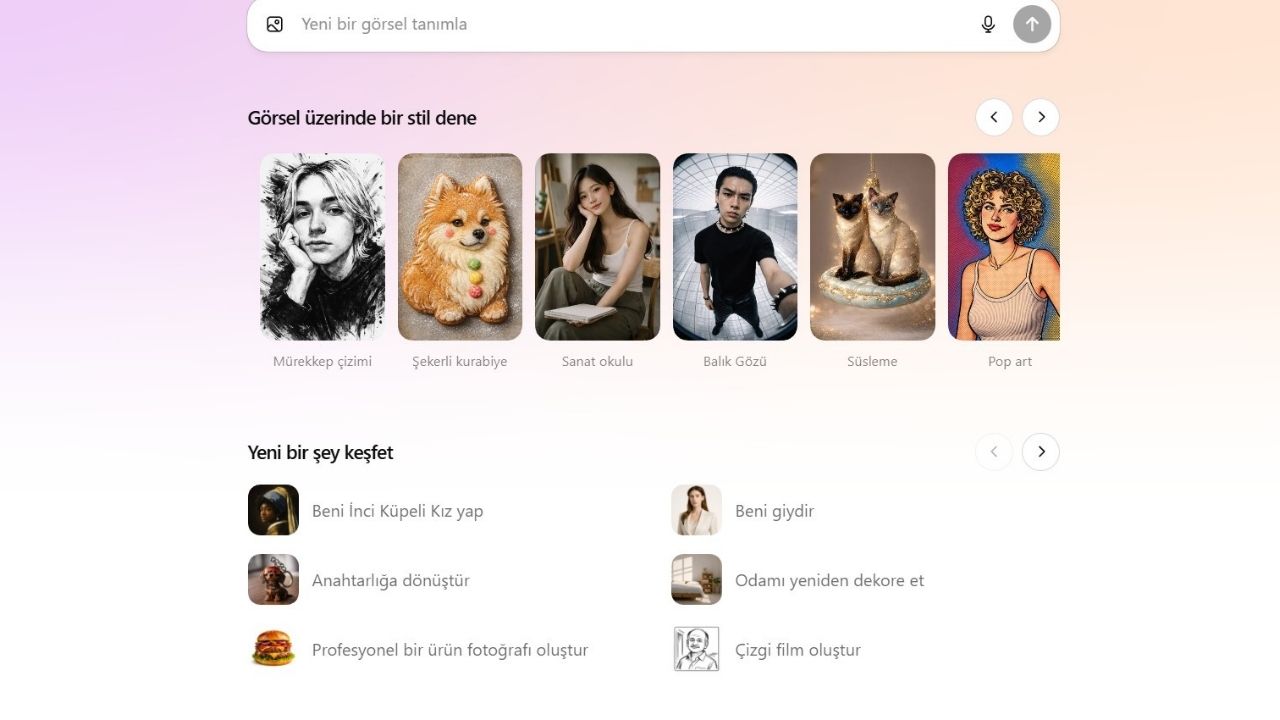 ChatGPT Görsel Üretme aracının yenilenen arayüzünü gösteren yapay zeka destekli görsel üretim ekranı