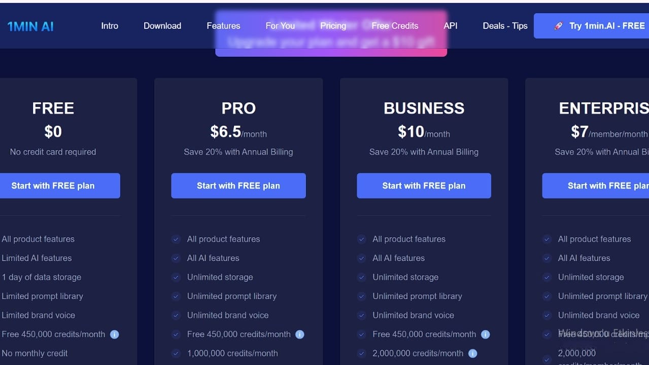 1min.AI üyelik paketleri