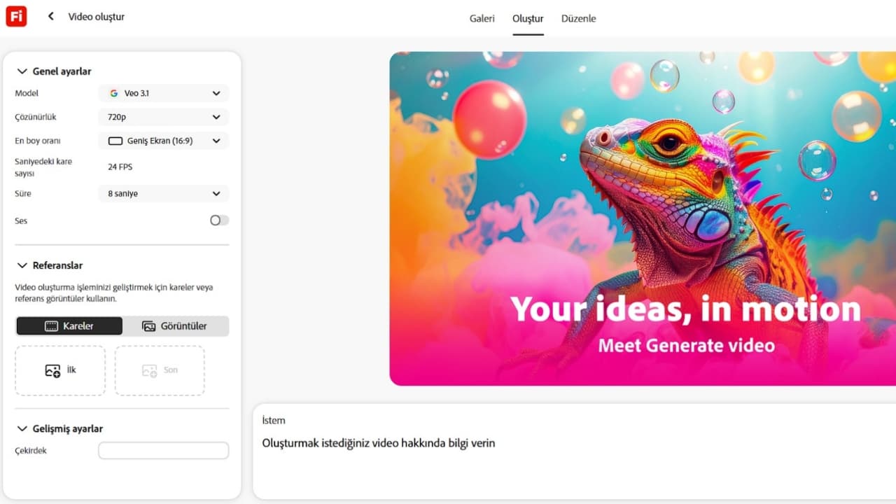 Adobe Firefly Video arayüzü
