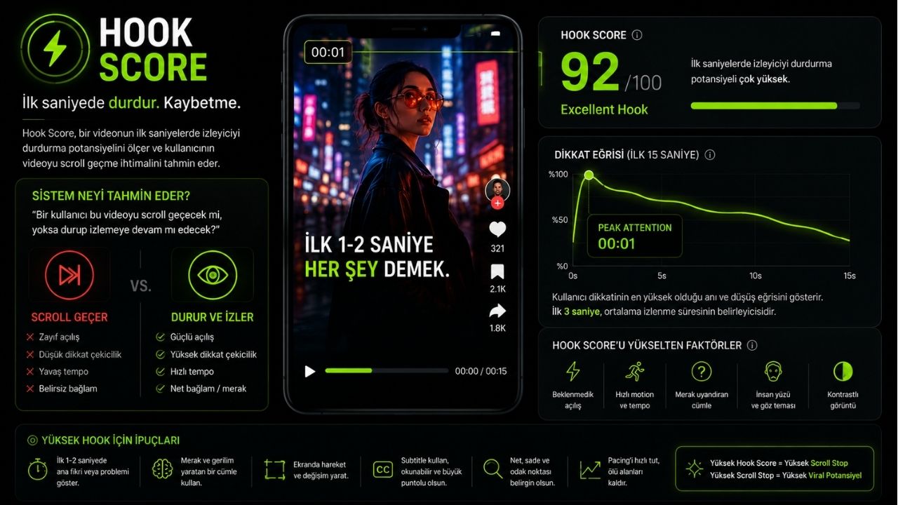 Hook Score ile ilk saniye dikkat analizi