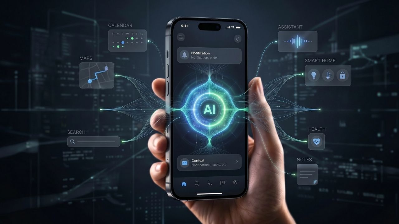 Gemini Intelligence benzeri kişisel AI işletim sistemi katmanını gösteren görsel