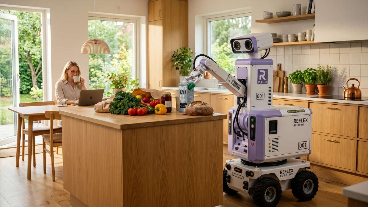 Modern mutfakta günlük işlere yardımcı olan Reflex Robotics ev asistanı robotu