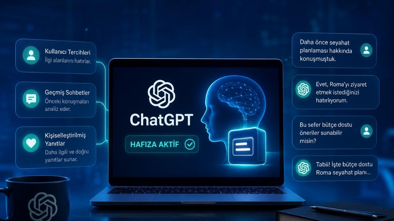 ChatGPT hafıza özelliği sayesinde kullanıcı tercihlerini hatırlayan ve kişiselleştirilmiş yanıtlar sunan yapay zeka sistemi