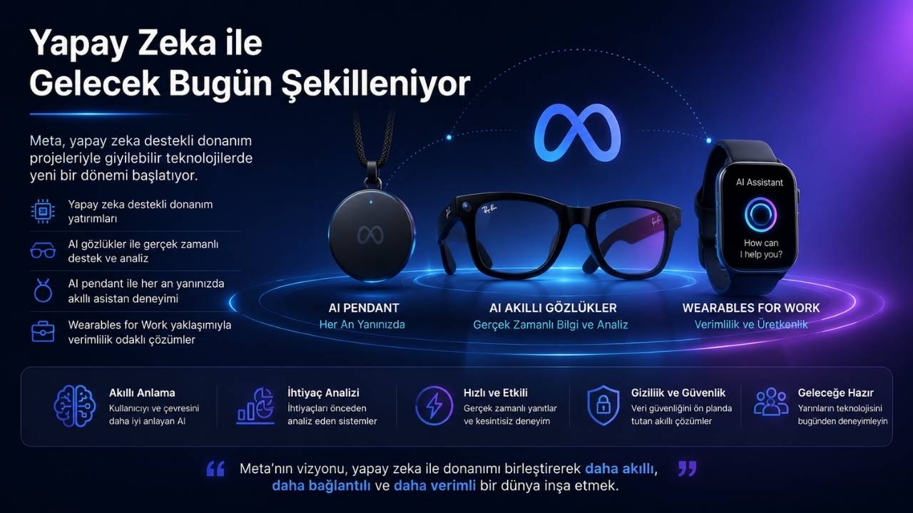 Meta'nın yapay zeka destekli giyilebilir teknolojileri arasında AI pendant, akıllı gözlük ve Wearables for Work çözümleri