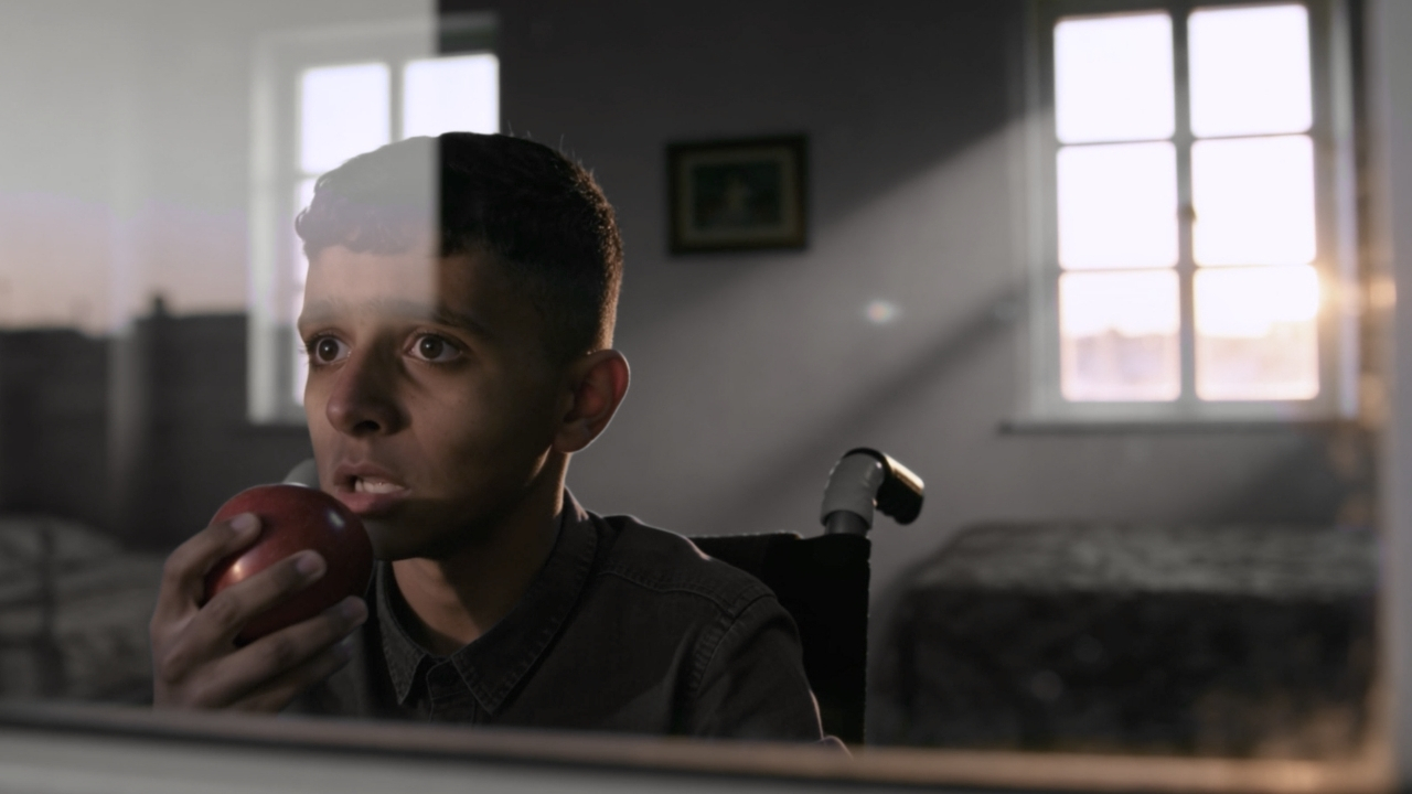 Dreams of Violets filminden bir sahne: Çocuk karakter Amir'in pencereden görüntüsü