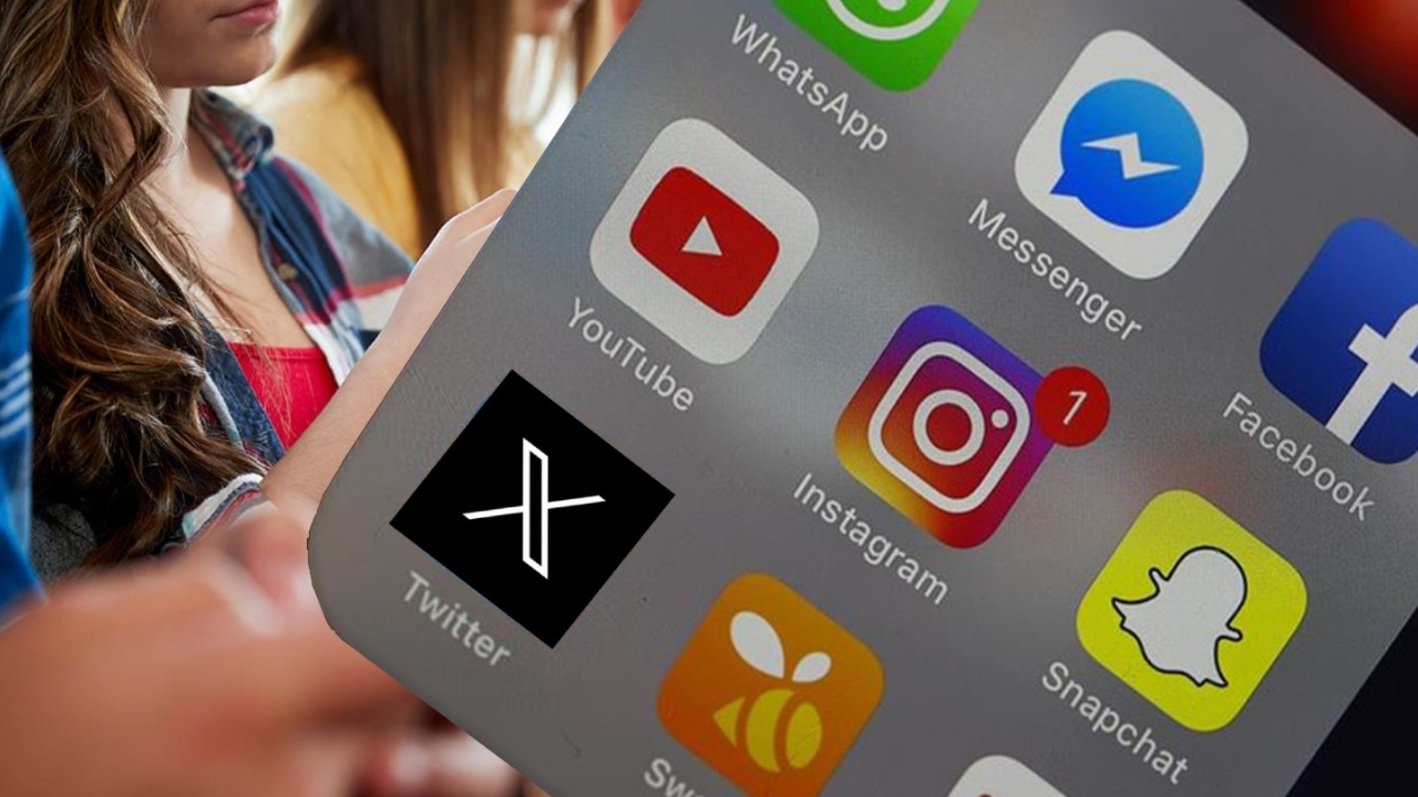 Telefon menü ekranında sosyal medya uygulamalarının simgeleriyle görseli
