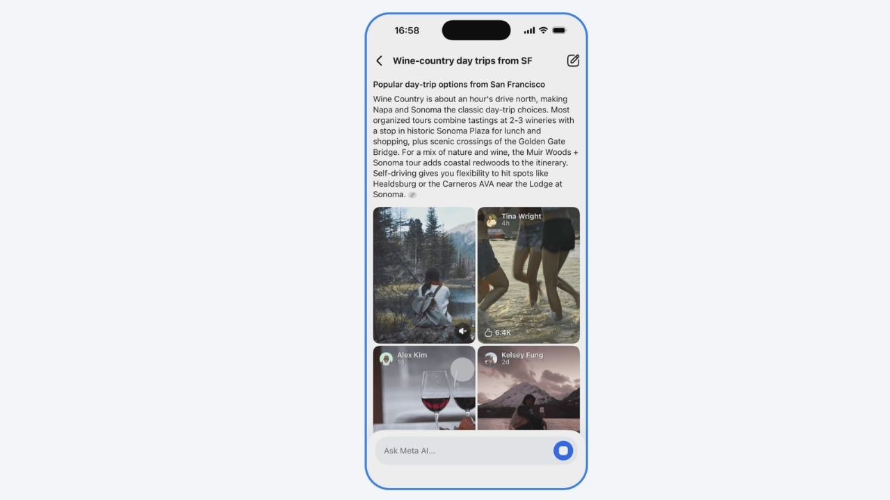 Facebook Al Mode ile tanıtılan yeni bir özelliğin ekrandan görseli