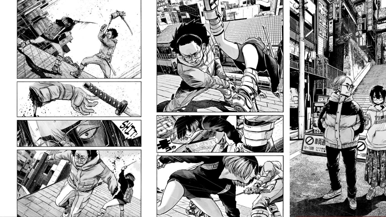 Manga sayfalarından üçlü görsel
