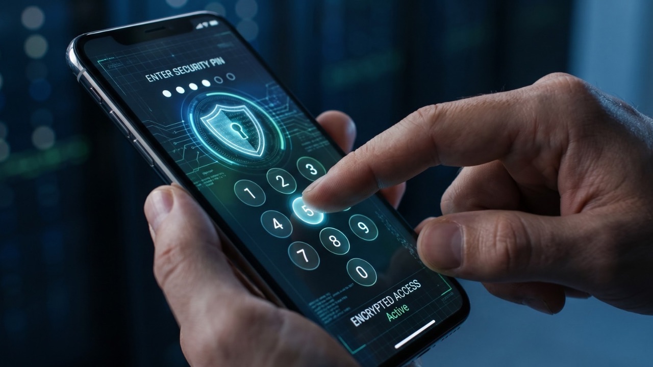 Telefon ekranına yakın çekim yapılarak şifre girilmesi el görseli