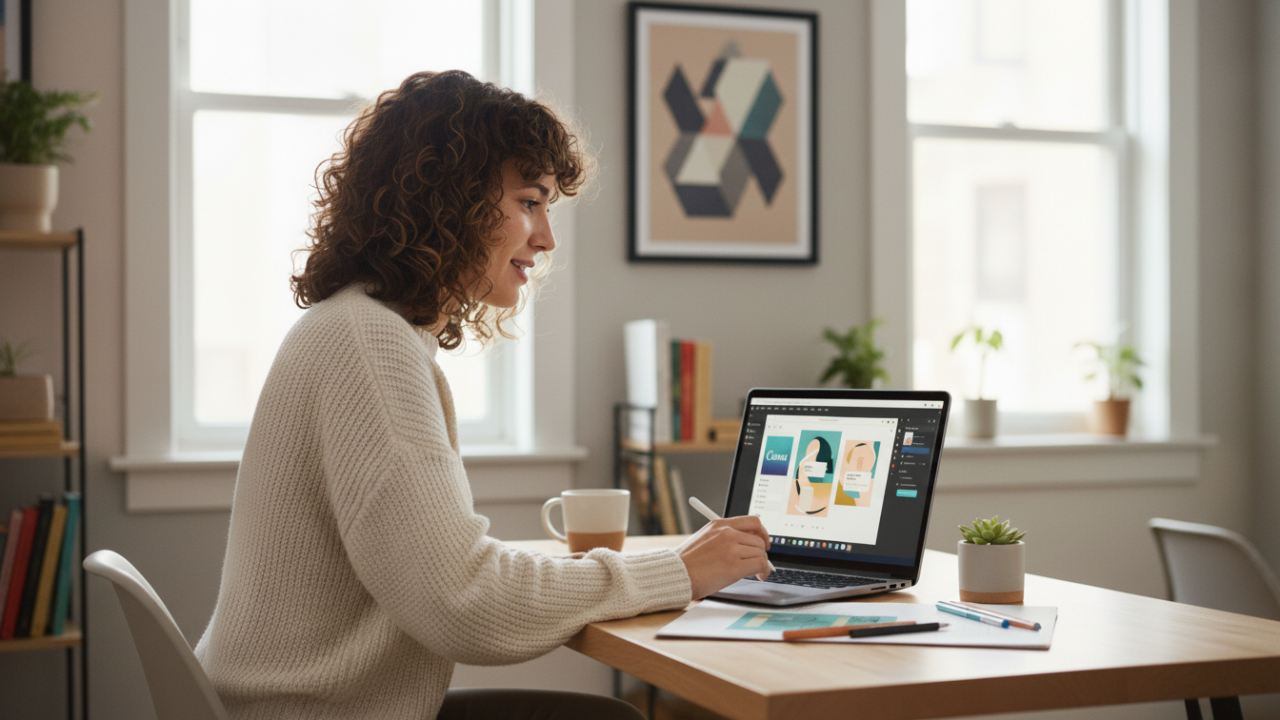 bilgisayar ekranında canva logosu olan görsel